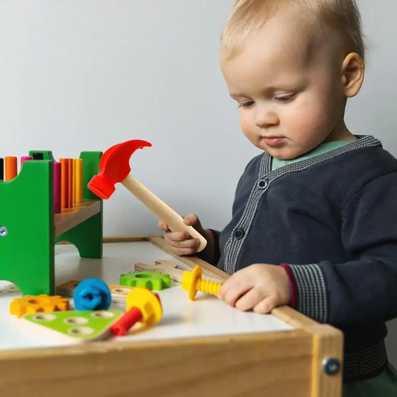 Kids Mallet Toy Educational Wooden Simulation Hammer Realistic Maintenance Tools Portable Pretend Hammer For Enhances Fine Motor