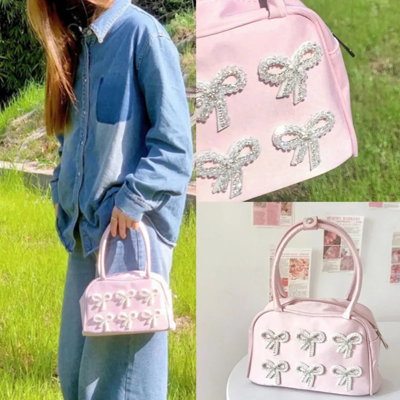 

Розовая сумка-тоут с бантом, кавайная коллекция 2024, японская сумка на одно плечо, Женская Высококачественная универсальная сумка для поездок, сумка на одно плечо