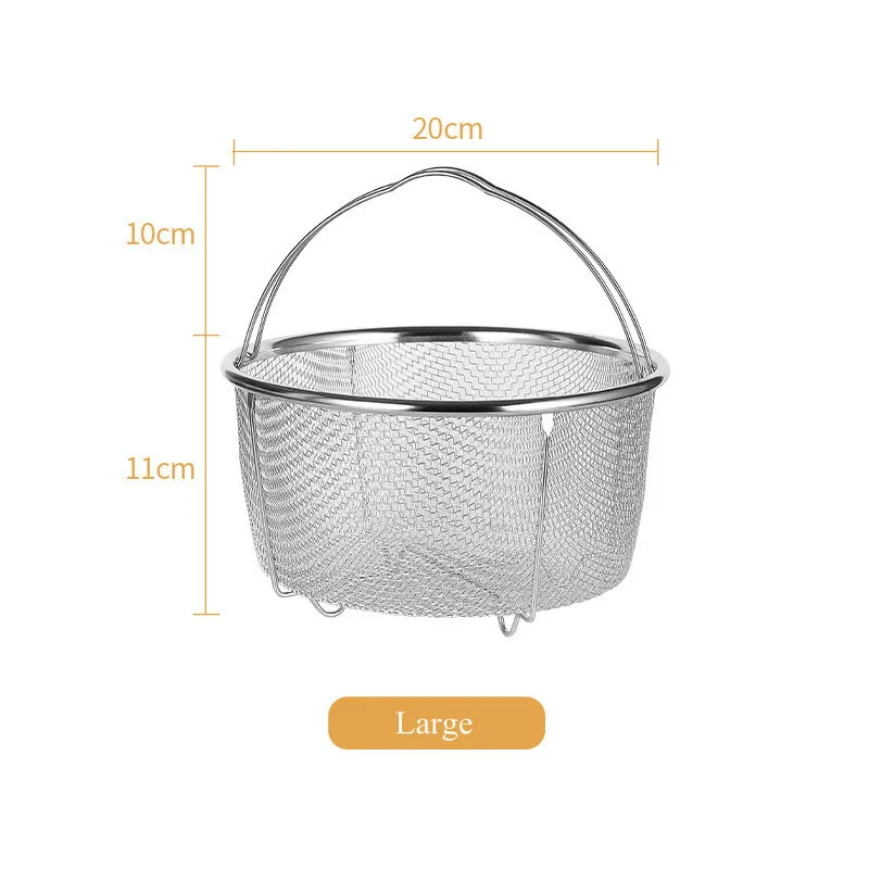 21.5x12.5cm Stainless Steel Rice Cooker Steam Basket Pressure Cooker Anti-scald Steamer Multi-function Fruit Cleaning Basket with Silicone Handle