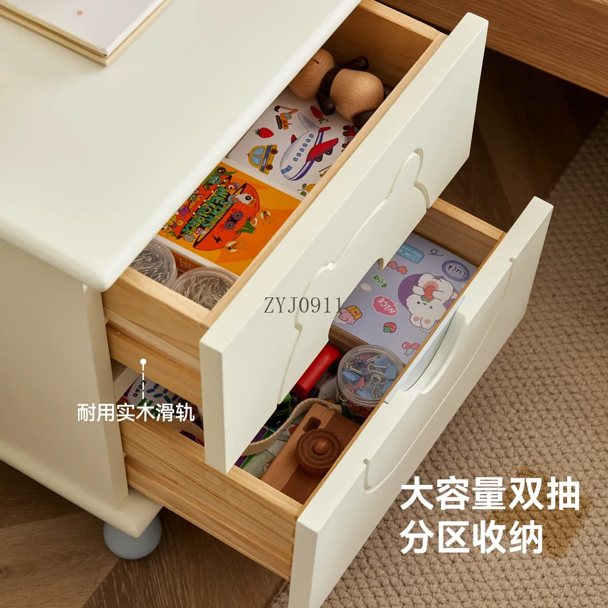**Solid wood children's bedside table Cream wind white creative mini boy girl bedside table