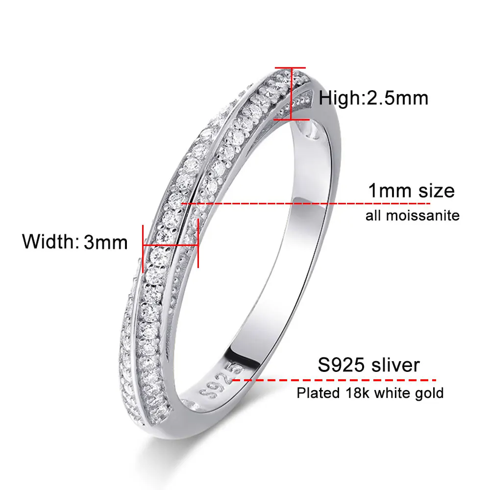 Silver ring wedding rings silver rings moissanite ring KNOBSPIN D VVS Original Moissanite Rings for Women Men 1mm Lab Diamond Wedding Eternity Band Jewelry s925 Sterling Sliver Ring