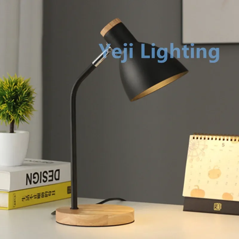 Ins E27 Desk lamp wooden base Nordic Table Lamp Colorful Bedside Lamp Reading Study Lights Macaron Color Wooden Art LED lights