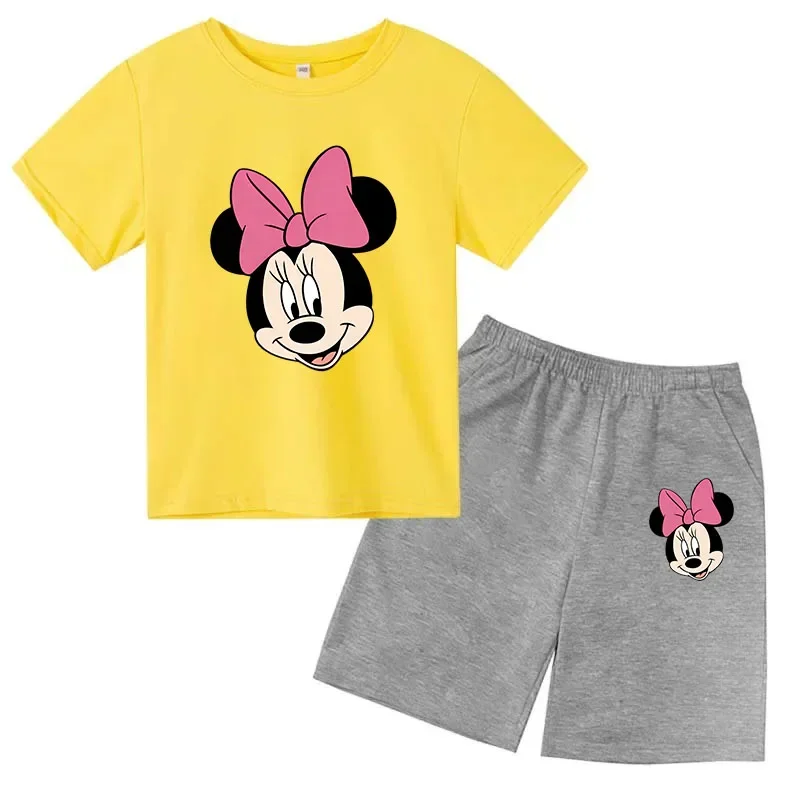 thumbnail image 1 of Conjunto de camisetas y pantalones cortos de verano con estampado de Mickey para niños y adolescentes de 2 a 14 años, camisetas informales de manga corta y cuello redondo, 2 piezas, 1 of 5
