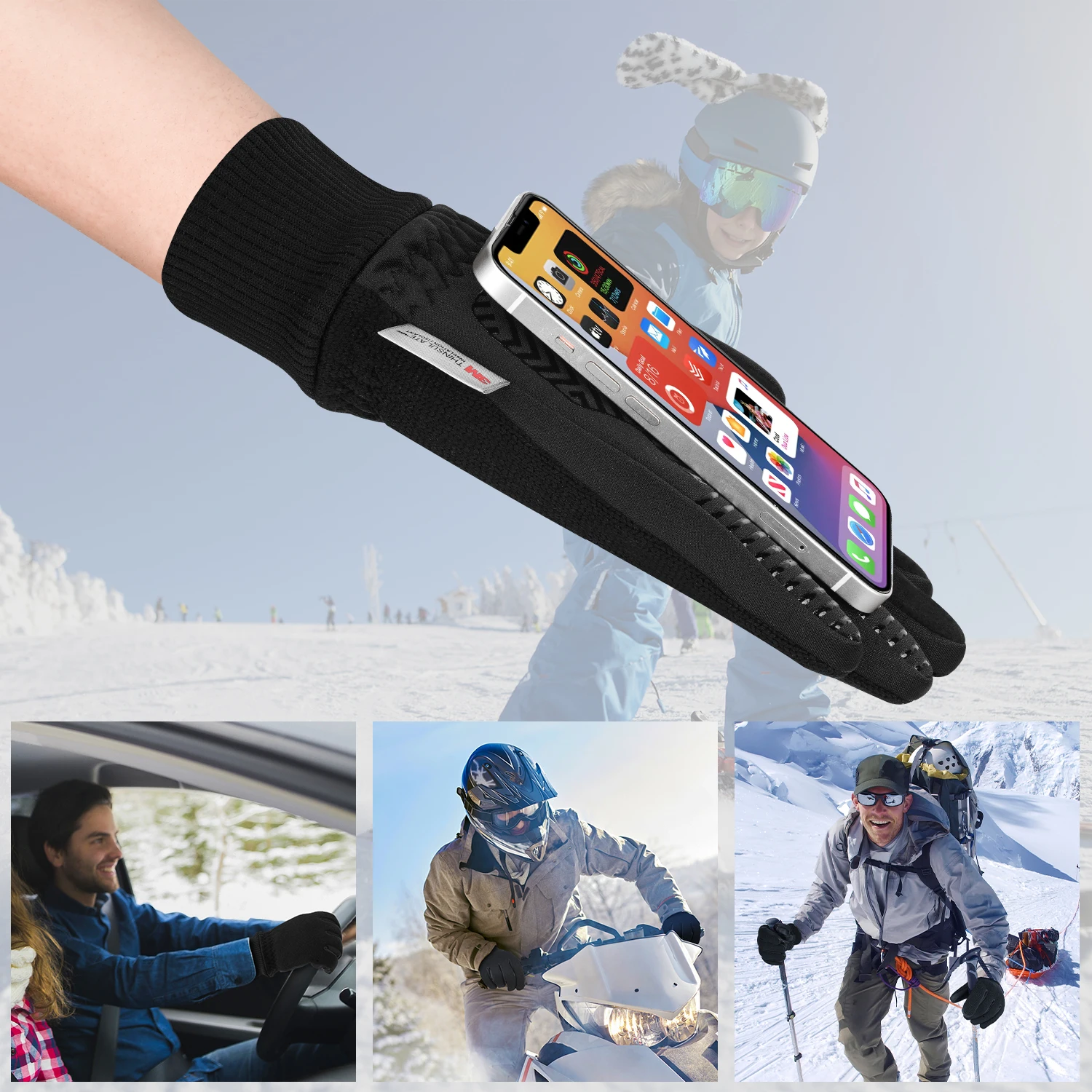 Winter Cycling Gloves Full Finger Windproof 3M Thinsulate Thermal Gloves Touchscreen Snowboard Gloves Non-slip Road Bike Gloves 4