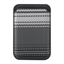 Premium Magnetic Carbon Fiber Wallet Card Holder with Leather Finish (Black)