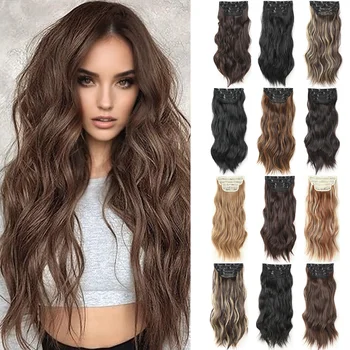 Clip In Wavy Hair Extensions 4-Piece Set Hair Clip Extensions 20 Inch Long Synthetic Curly Hair Extensions for Women