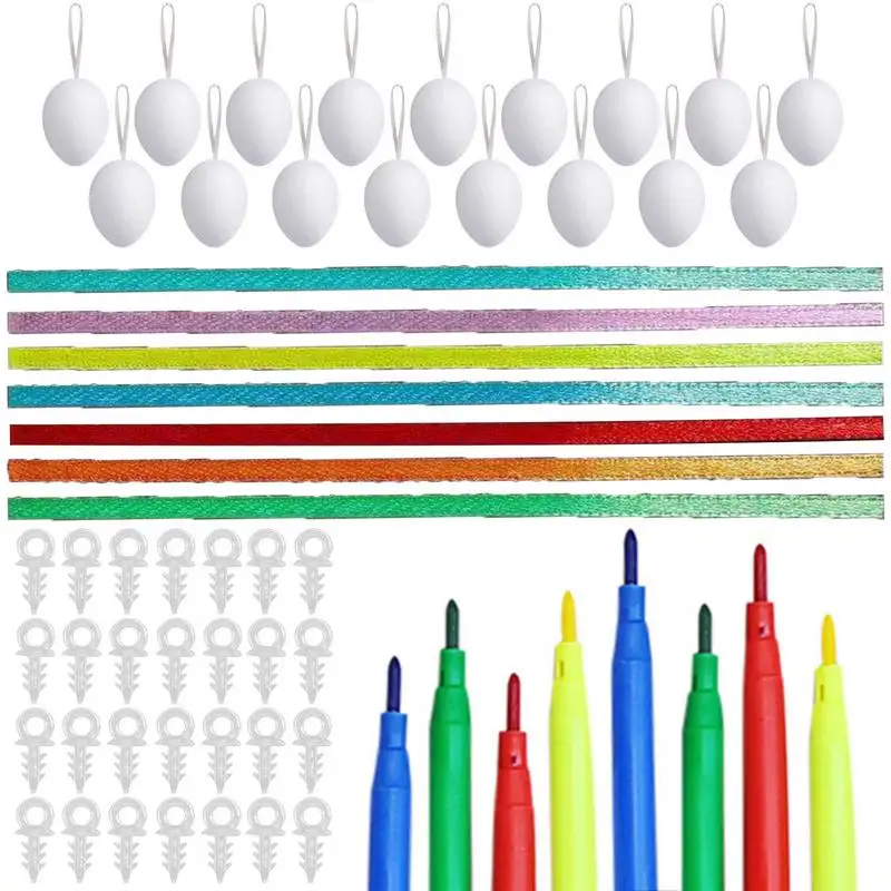 

50 Pieces Easter Eggs Decorations Kit White Blank DIY Easter Egg Paint Kit With Rope Hangings Wooden Egg For Easter Crafts