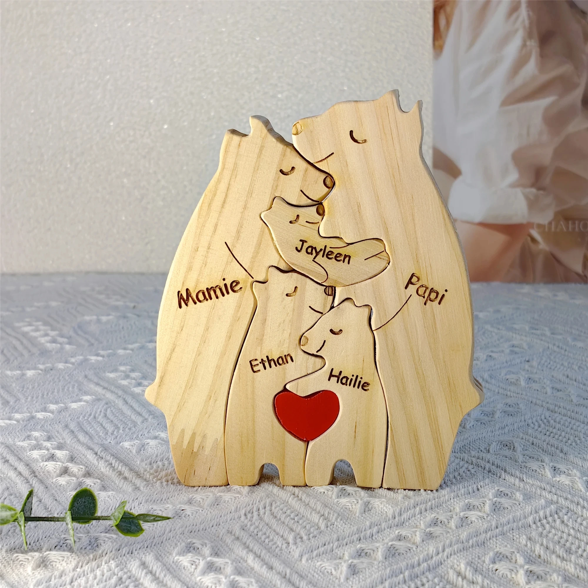 

Free Engraving Custom Animal Family Wooden Puzzle 4-6 Name Multi language Personalized Bear Sculpture Mother's Day Birthday gift