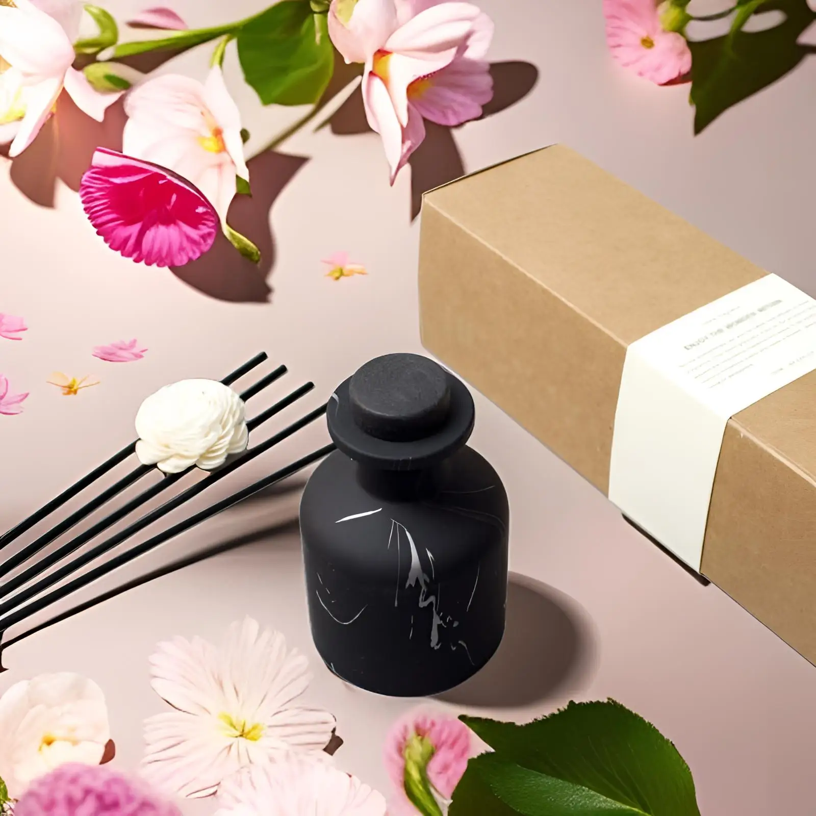 Black Porcelain Bottle With Rattan Branch Fragrance Fresh And Long-Lasting Fragrance For Home Use Westin White Tea 1pc