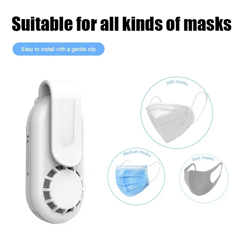 For Portable Fan Wearable Sports Cooling Face Mask Clip-On Summer Mini USB Rechargeable Air Filter Personal Wearable