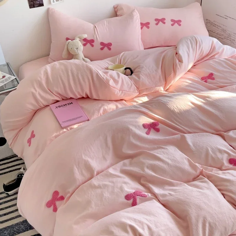 Pink Bow Embroidered Duvet Cover Set 3