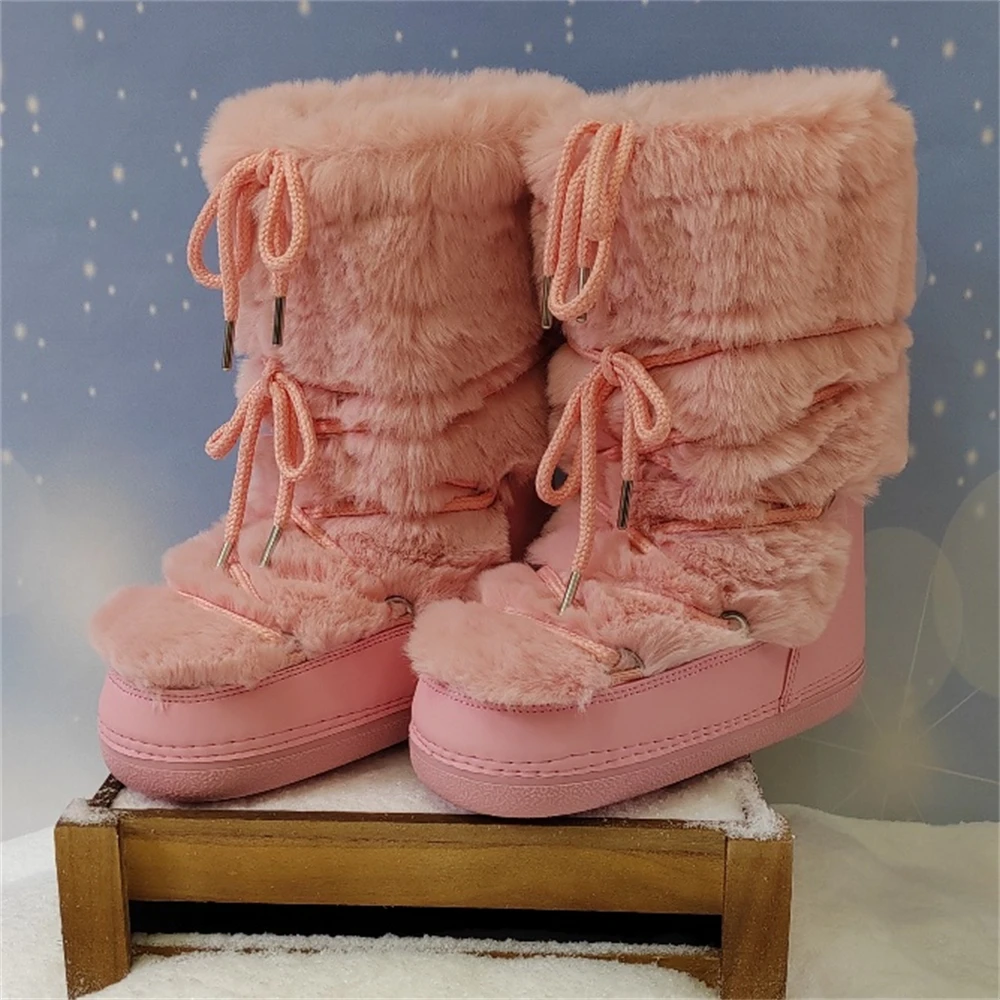 Waterproof Boots Pink Moon Boots With Fur Women's Boots Trend 2025