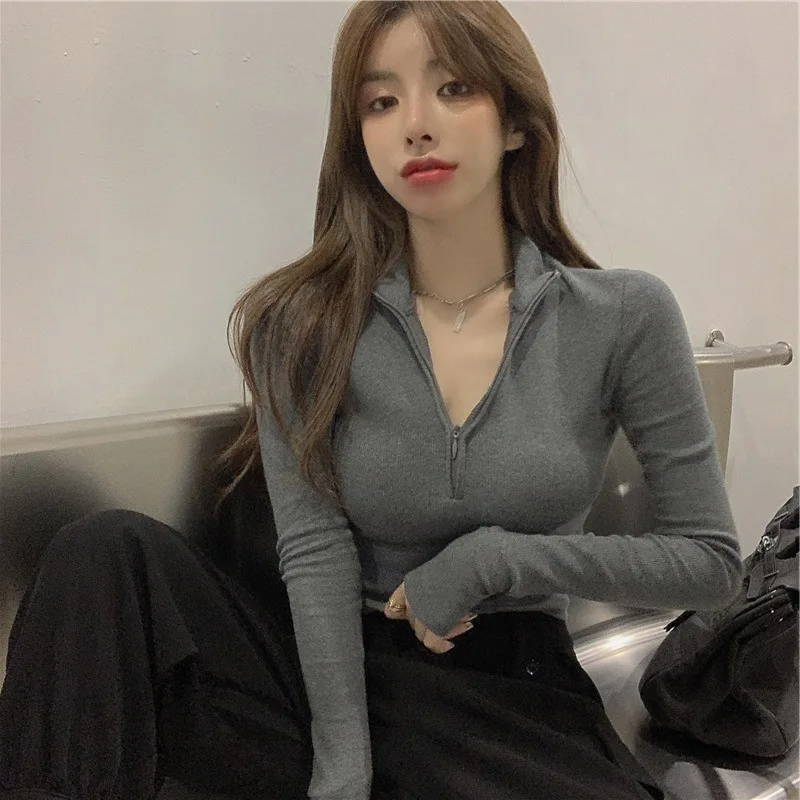 Women Long Sleeve Cropped Slim Fit T Shirts