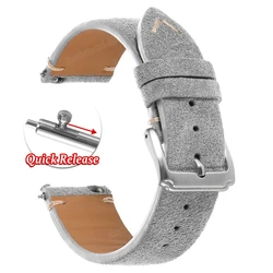 Luxurious Suede Quick Release Watch Bands, Soft Calfskin Strap - 22mm (Light Grey)