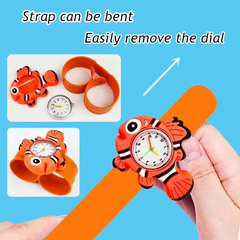 Cartoon Children Watches Baby Study Time Toy Bracelet Kids Slap Watch for Boys Girls Birthday Gift Clock Free Spare Battery