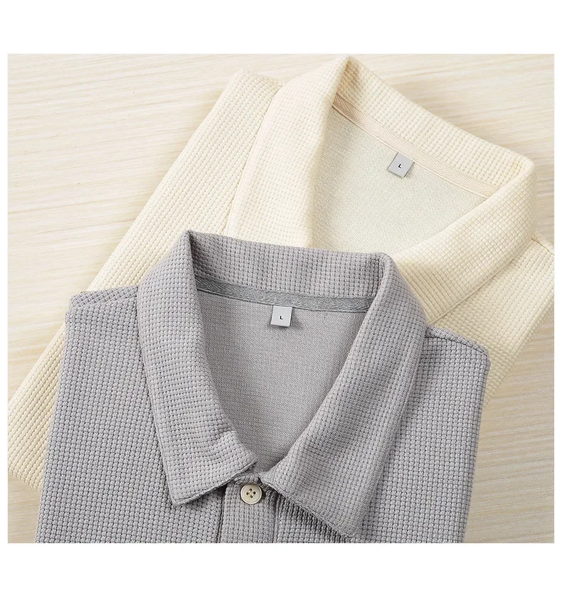 Dengjue Men's Lapel POLO Shirt 2023 Summer New Product Non-Deforming Waffle Solid Color Short Sleeve T