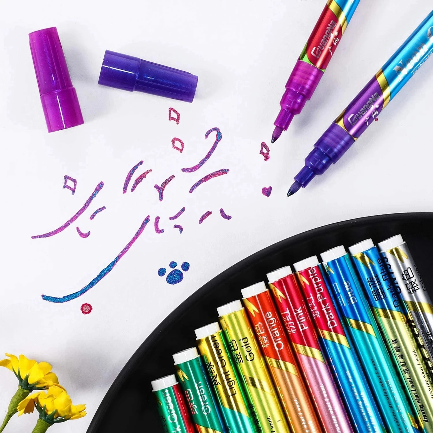 12 Colors Glitter Highlighter Pen Markers Kid Graffiti Painting Pen Handwriting Drawing Fluorescent Pen Office School Stationery 4