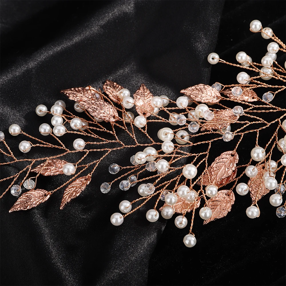 Hair Accessories Bridal Hair Accessories Pearl Crystal Wedding Hair Accessories Silver Gold Bridal Headband Women Jewelry Handmade Leaves Bride Party Headpiece Tiaras