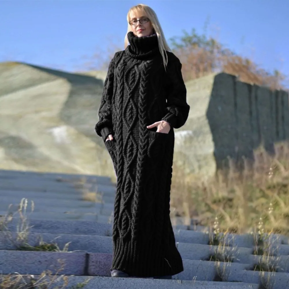 Casual Oversized Long Sweaters Dress Women Plus Size Winter Fashion