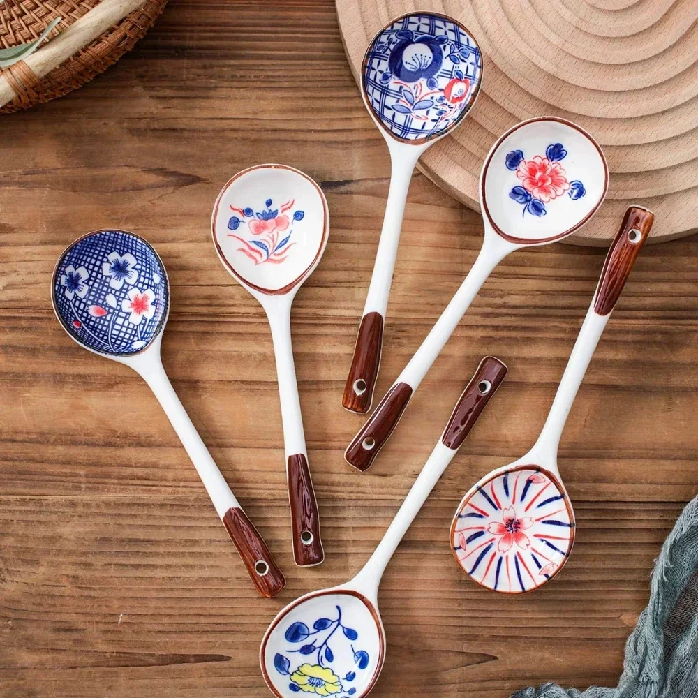 High-end Gift Set Household Ceramic Spoon Daily Tableware Set High-value Long-handled Spoon Eco-friendly Underglaze Paint