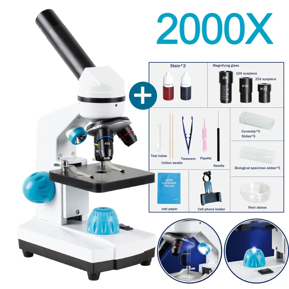 Microscopio Professionale 40X-2000X Per Bambini E Adulti - Set Completo Con Vetrini E Adattatore Per Telefono - Foto 12