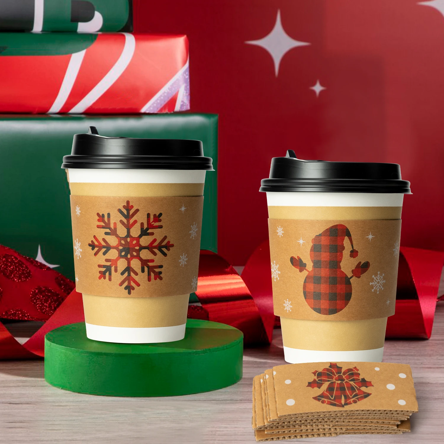 Christmas Paper Cup Set 40 PCS Party Hot Milk Tea Disposable Heat Insulation Waterproof Coffee Ironing Snow Elk Pattern