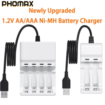 Chargeur de batterie rechargeable PHOMAX 2/4 emplacements AA AAA pour batteries rechargeables Ni-MH/Ni-Cd, charge universelle 1,2 V