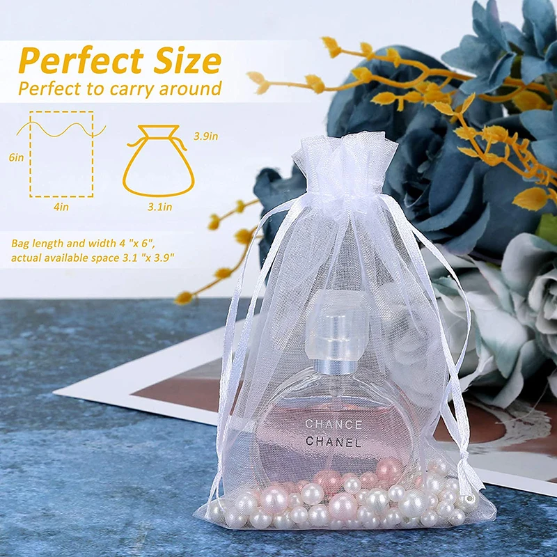 50pcs Organza Gift Bags for Jewelry Party Wedding Favor with Drawstring Party Bags 7x9 9x12 10x15cm White Bags for Packaging