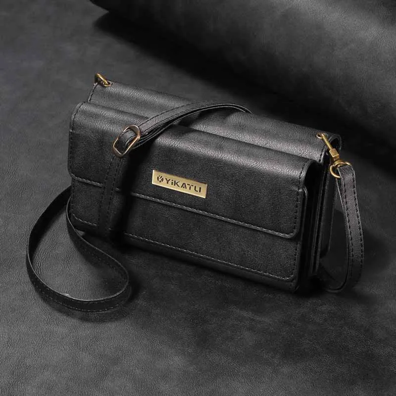 Leather Wallet Case with Multi Card Slots and Zipper Flip Cover