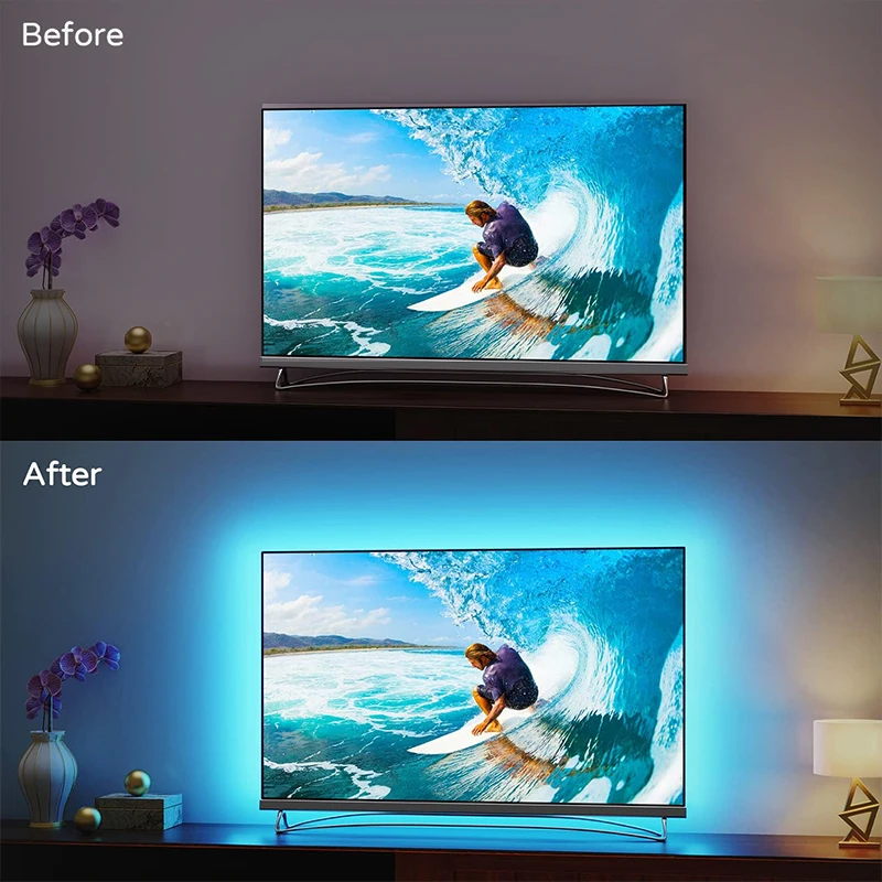 스마트 앰비언트 TV LED 백라이트, HDMI 호환 2.0 장치 싱크박스 스트립 라이트, 사용하기 쉬운 조명 분위기 조명, 40-85 인치