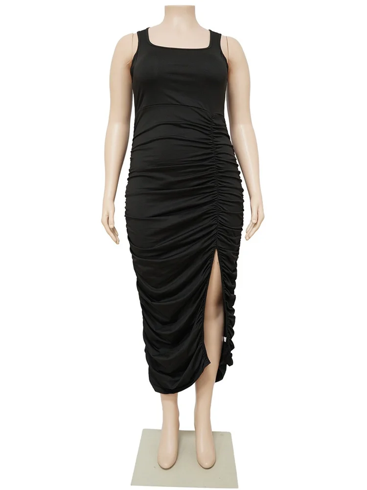 Wmstar Plus Size Dresses for Women Clothing Solid Bodycon Stretch Draped Maxi Dress Slip Outfits Wholesale Dropshipping L-4XL