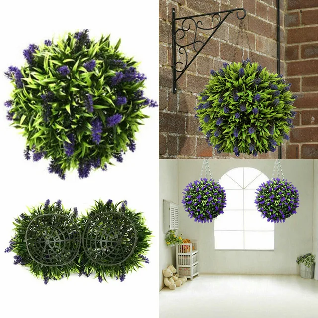 Practical Lavender Topiary Fake Plant Ball Artificial Flower Restaurant Wedding Handicraft 20cm Hanging Basket 5