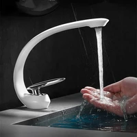 Creative Bathroom Sink Faucet Tap White Brass Wash Basin Faucets Single Handle Hot and Cold Waterfall Modern Elegant Mixer Tap 1