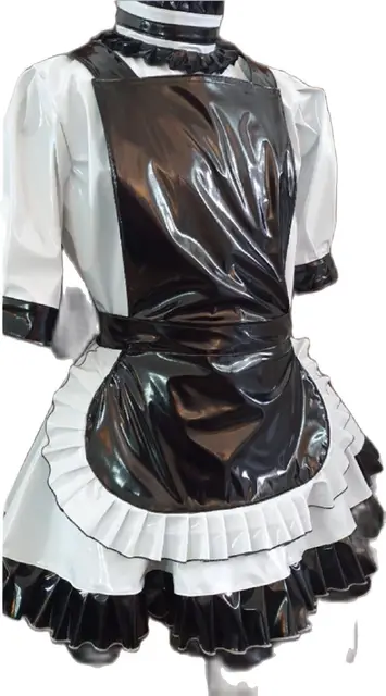 Sissy lockable dress Role Play Maid Dress with Apron Lockable Panties  French Sissy PVC Short Sleeved Dress Lockable Uniform 7XL - AliExpress