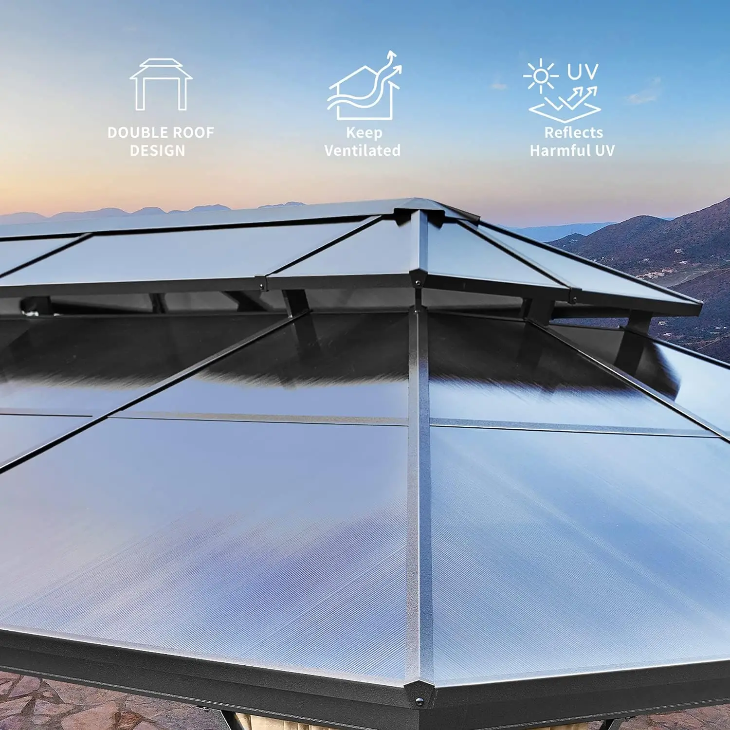 12'x20' Hardtop Gazebo with Polycarbonate Double Roof, Aluminum Frame Outdoor Gazebo Permanent Pavilion, Lawn & Garden 2