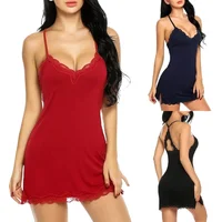 Summer Women's Fashionable Silk Satin Patchwork Lace Suspender with Back Lace Decoration Dress for Home Pajamas - Image 2