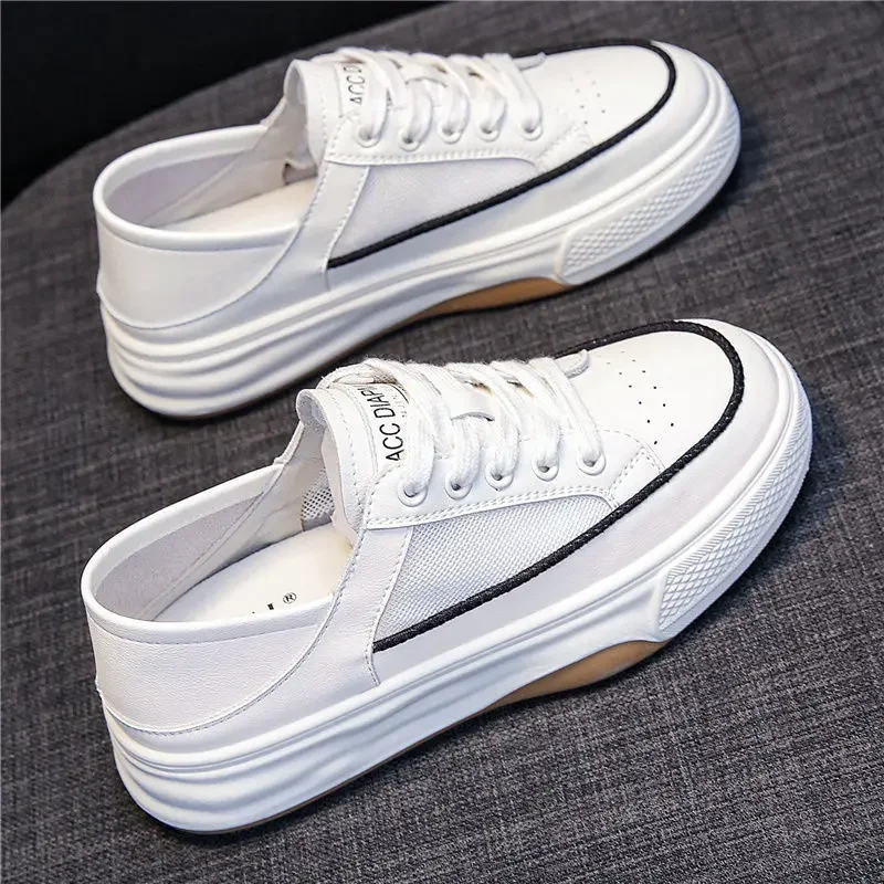 용수철 가벼운 통기성 메쉬 캐주얼 스포츠 보드 신발, 두꺼운 바닥, 작은 흰색, 다용도 케이크, 가을, 신상