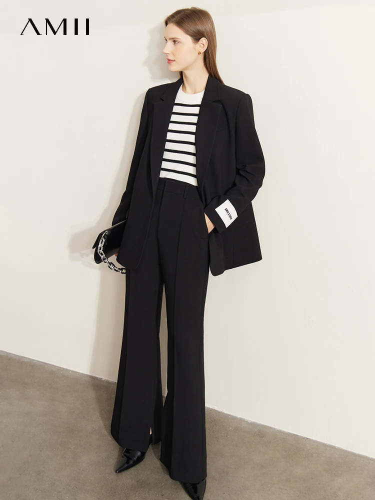 

AMII Minimalism Suit Women 2022 Winter Solid Elegant Commuter Fashion Loose Blazer+Casual Straight Leg Pants Separately 72270026
