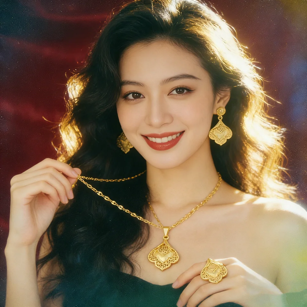 Elegant Gold-Tone Jewelry Set for Women - Necklace, Earrings, and Ring - Perfect Party Accessories and Thoughtful Gift