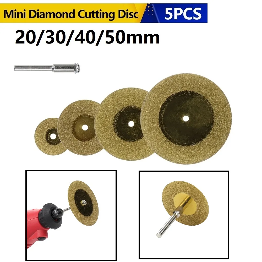 5 PCS Mini Diamond Cutting-Disc & 3mm Shank Mandrel Set For Rotary Tools Accessories TiN Coated Circular Saw-Blade