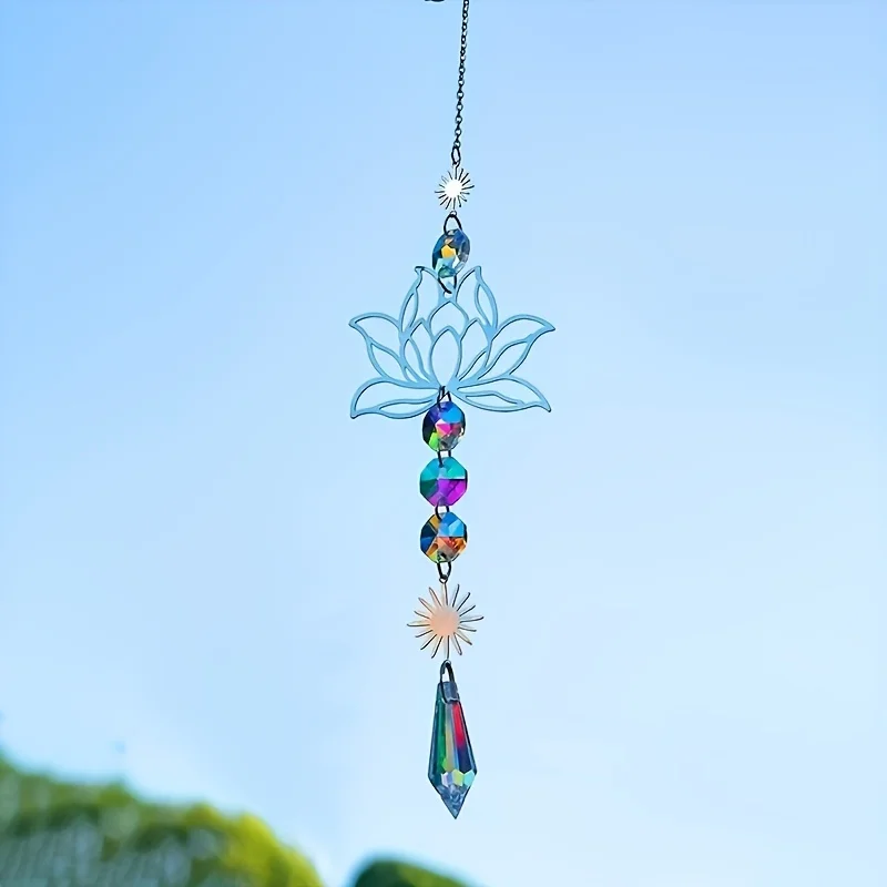 Wind Chime 1Pc Metal Lotus and Artificial Crystal Suncatcher Charm Handmade