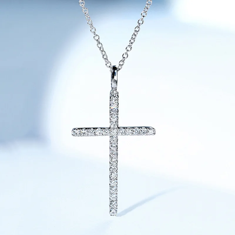 Pendant Necklace 925 Sterling Silver White Zircon Cross