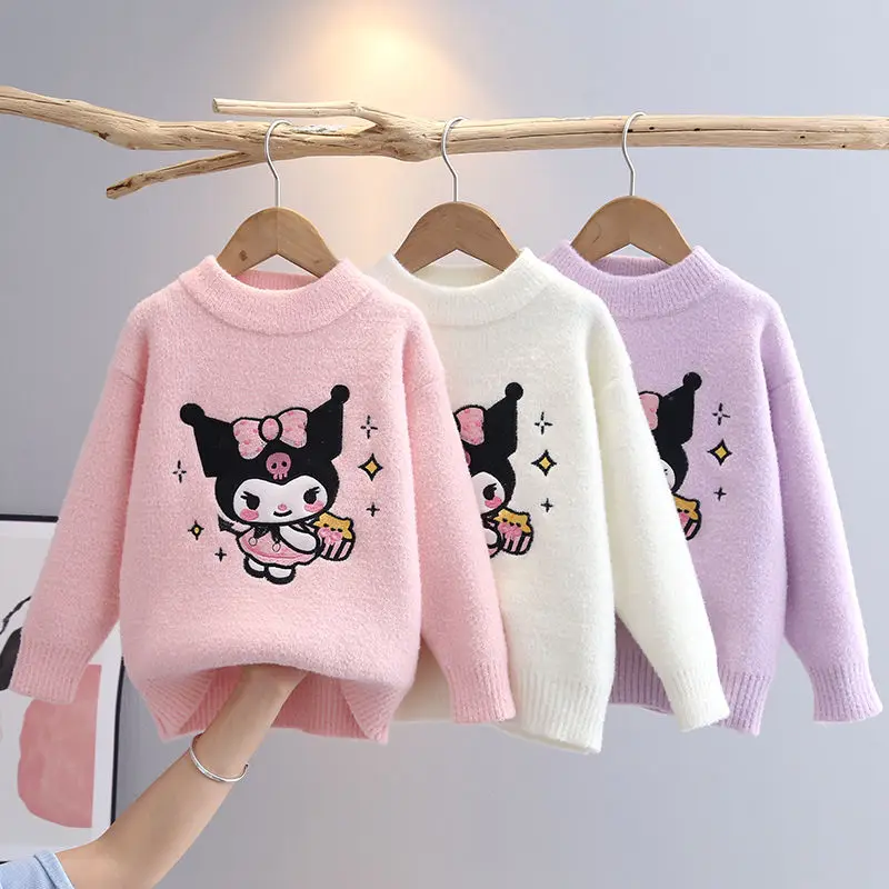 

Cartoon Sanrio Cute Kawaii Kuromi Girl Autumn and Winter New Style Comfortable and Warm Sweater Children Knitted Bottoming Shirt