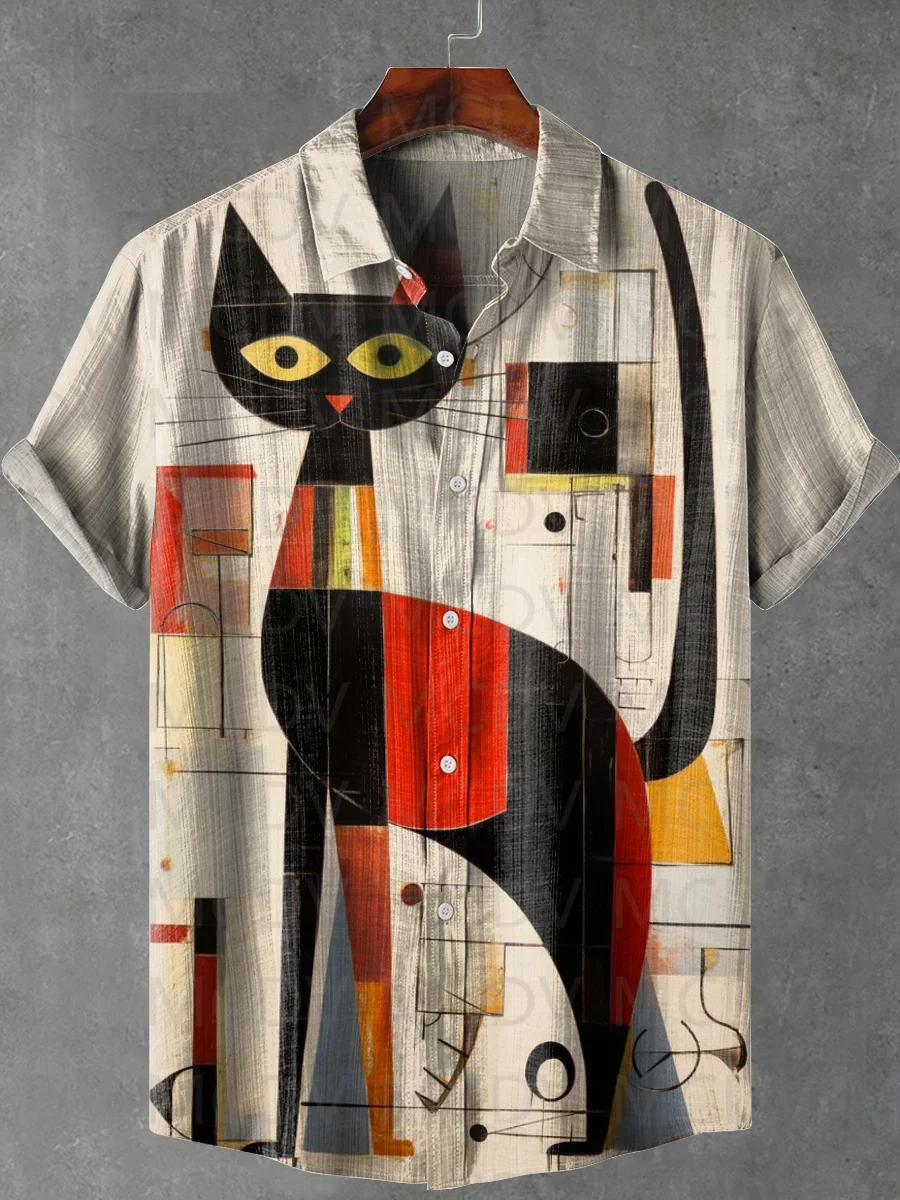 Cat Abstract Art Print T-shirt
