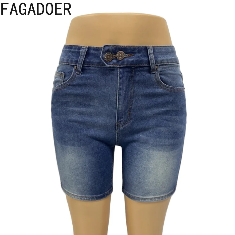 FAGADOER Summer New Denim Skinny Shorts Women High Waist Button Pocket Jean Shorts Casual Female Basis Simplicity Cowboy Bottoms