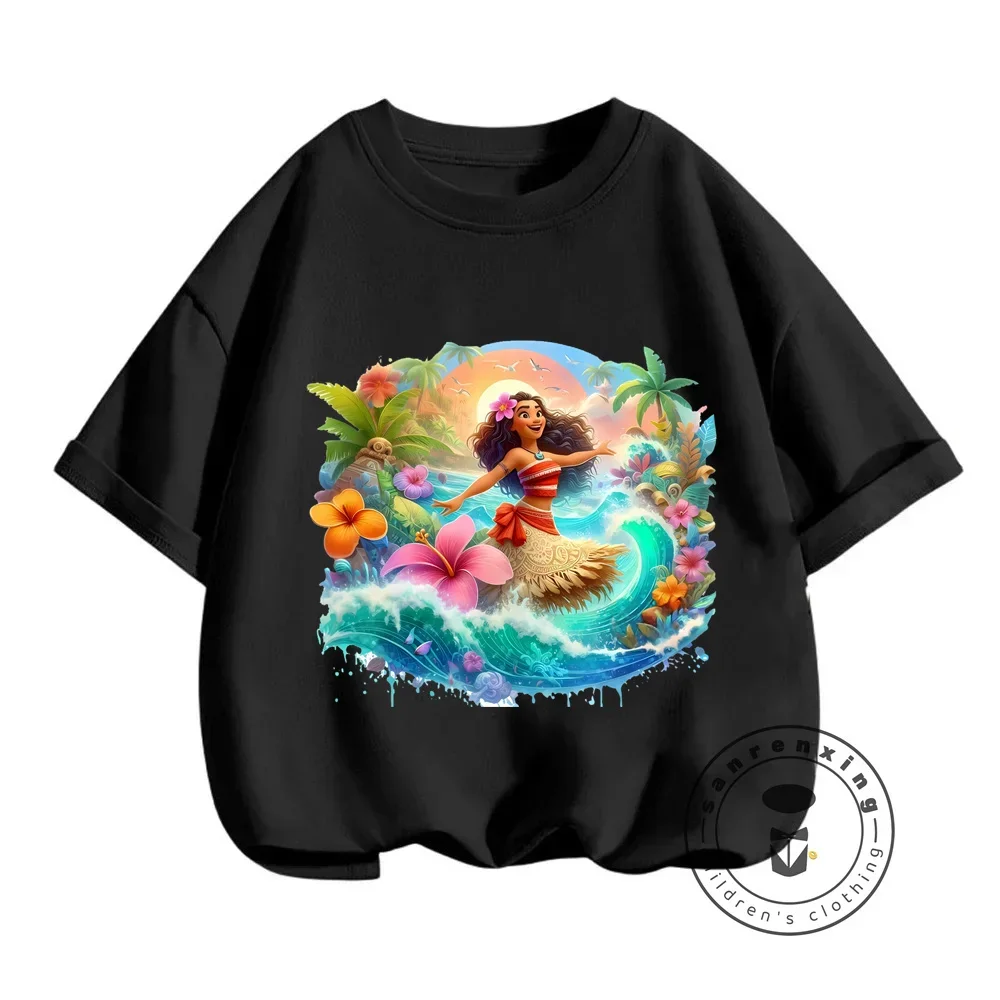 Boys' and Girls' Summer Streetwear Disney Moana Prints on T-shirts Fashionably Cute Cartoon Prints Soft O-neck for Children 6