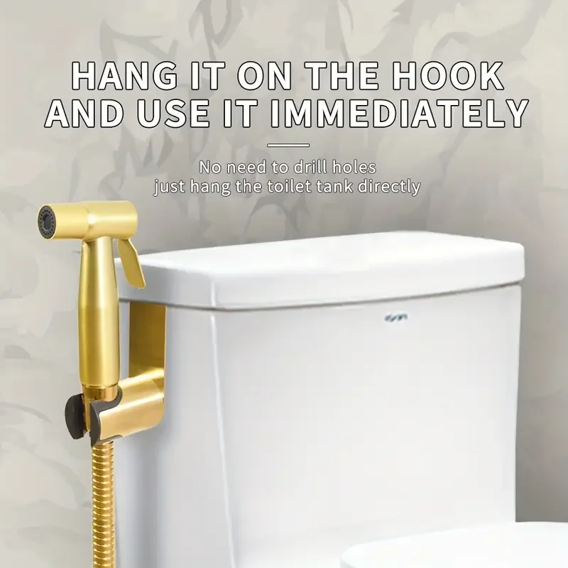 1 Set Golden Toilet Handheld Bidet Sprayer, Stainless Steel Bathroom Companion, High-Pressure Shower Kit, 59-Inch Flexible Hose,