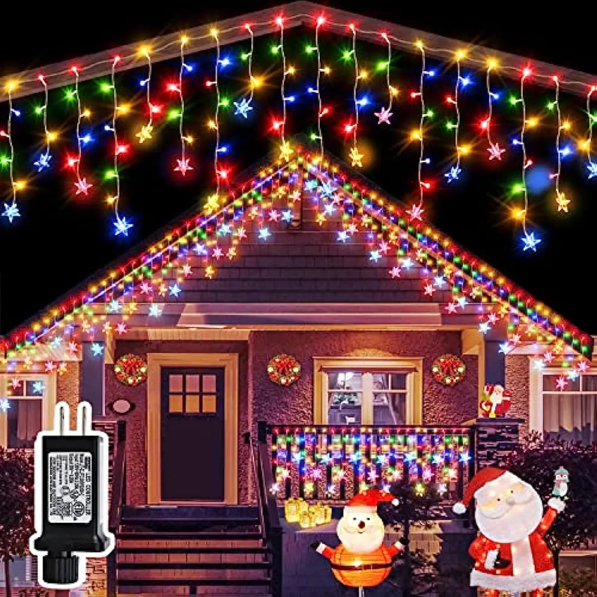 thumbnail image 1 of Luces de hadas de seguridad de 24 V, luces LED navideñas con forma de carámbano, decoraciones para exteriores, envío gratuito, 8 modos, guirnalda de calle conectada a prueba de agua, 1 of 5