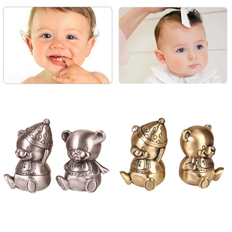 

1Pair Tooth & Curl Box Baby First Tooth and Curl Keepsakes Box Set Bear Shaped Kids Teeth Curl Container Gift Box