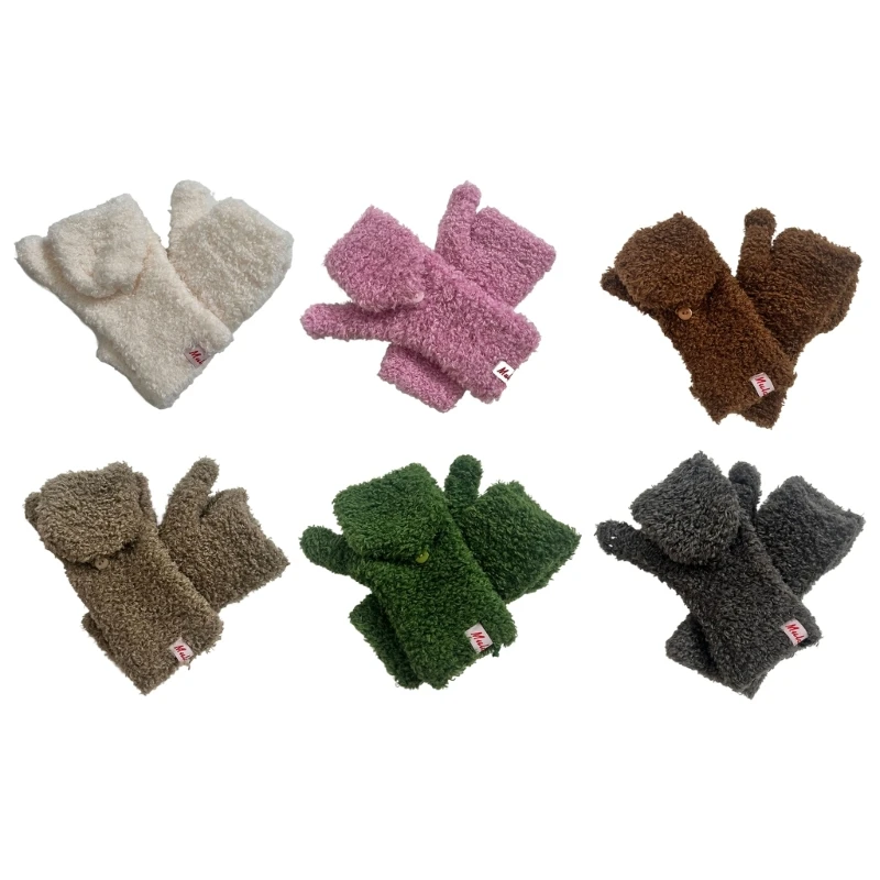 

Winter Warm Fashion Flip and Half Finger Gloves Women Thermal Plush Gloves D46A